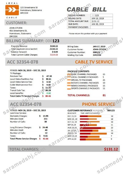 USA Marine Local Cable utility bill template in Word and PDF format (.doc and .pdf)